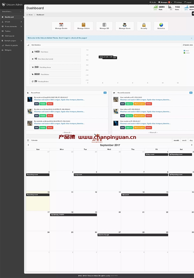 Unicorn Admin 一款黑色扁平化后台模板