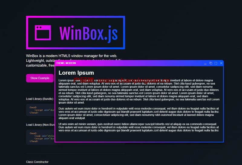 轻量级html5 WinBox.js页面弹窗插件