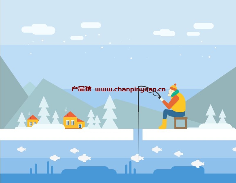 CSS+HTML绘制冬季动态冰面钓鱼背景效果