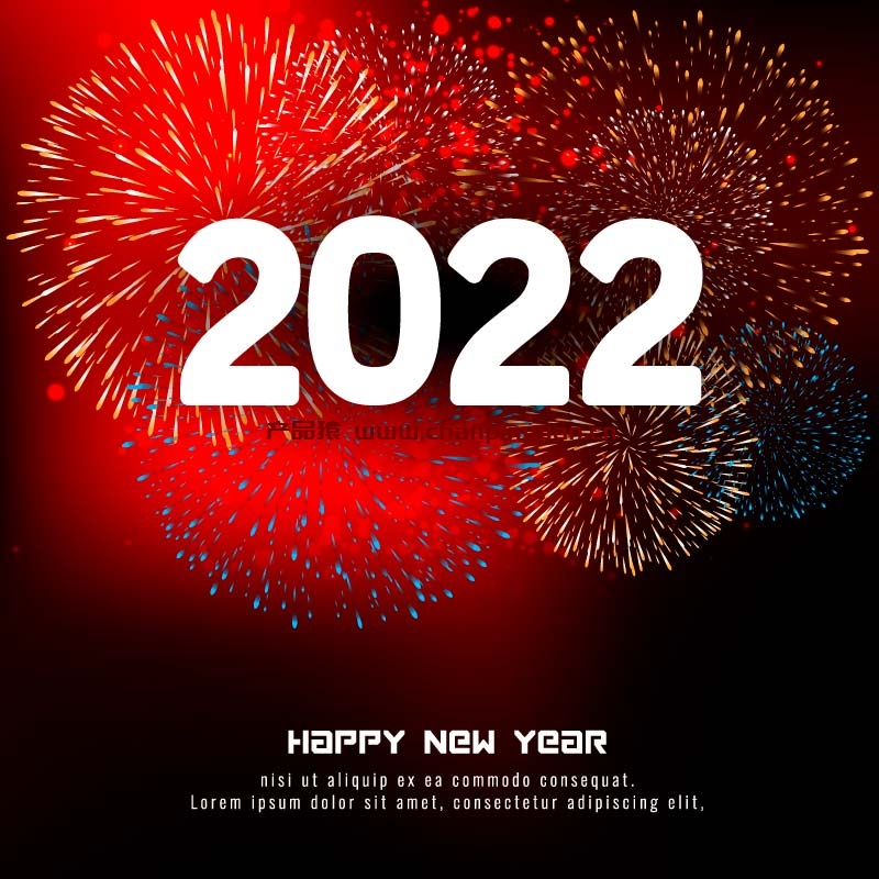 灿烂烟花设计的2022新年快乐背景矢量素材