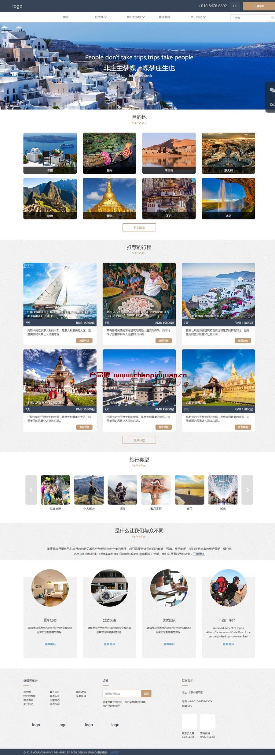 HTML5蓝色出国旅行定制/旅游定制类静态网站模板下载