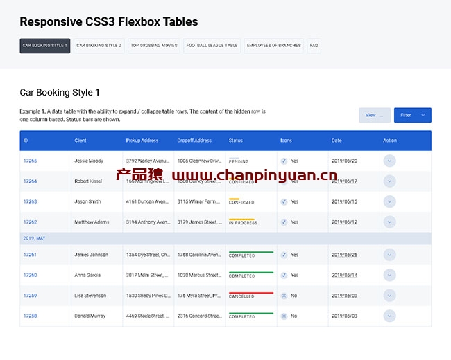 CSS3响应式多功能表格样式特效