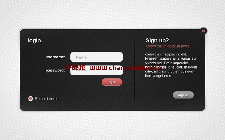 弹出层用户登录表单设计PSD素材模板下载