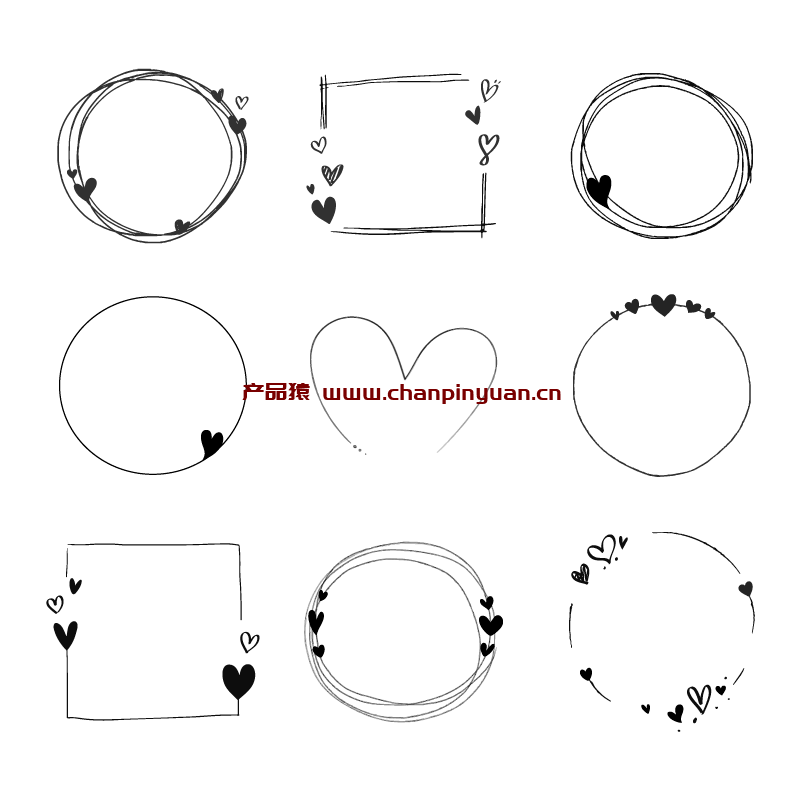 九个涂鸦爱心相框矢量素材