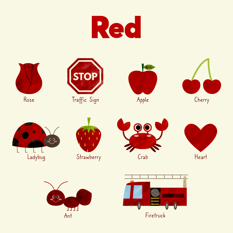 红色物体英语词汇矢量素材
