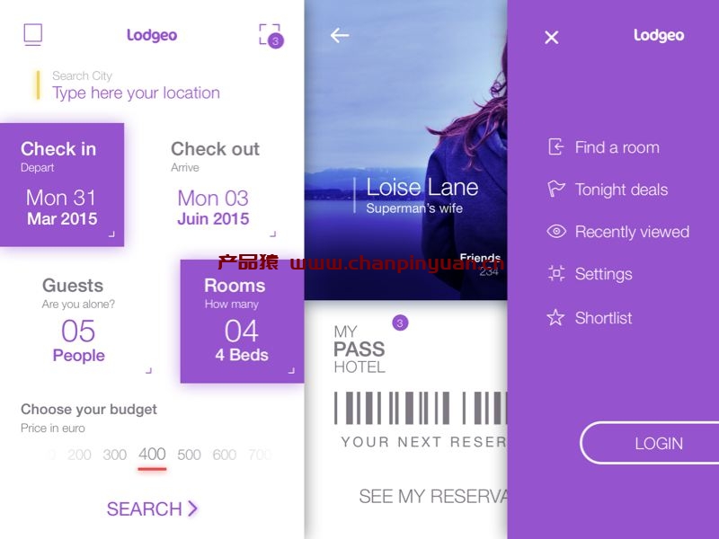 Lodgeo旅行预订应用Sketch素材
