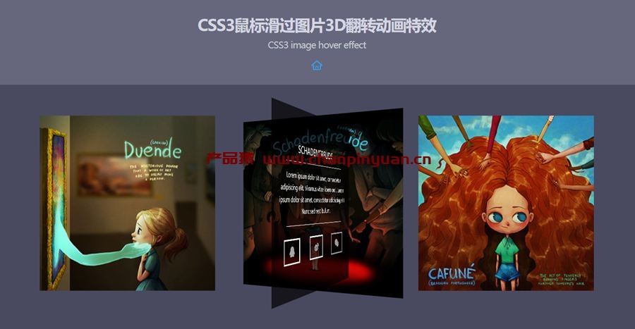 CSS3鼠标滑过图片3D翻转动画特效