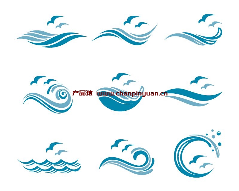 九个简单的大海海洋 logo 矢量素材